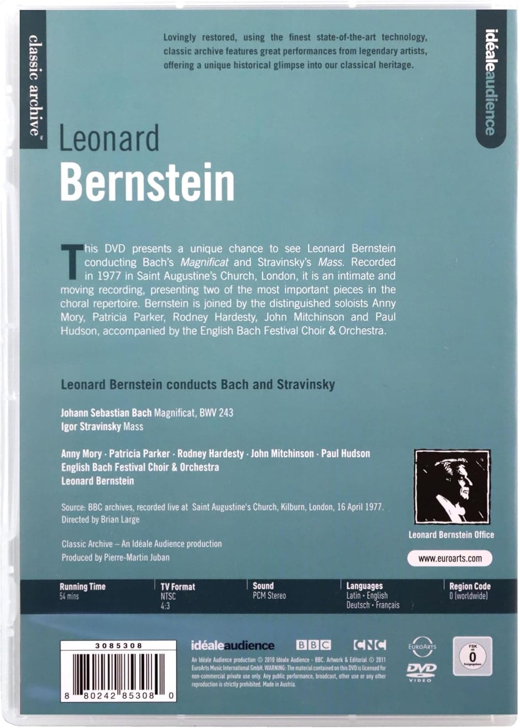 Leonard Bernstein conducts Bach & Strawinsky (DVD) | Anny Mory, Patricia Parker, Rodney Hardesty, John Mitchinson, Paul Hudson, English Bach Festival Choir & Orchestra, Leonard Bernstein