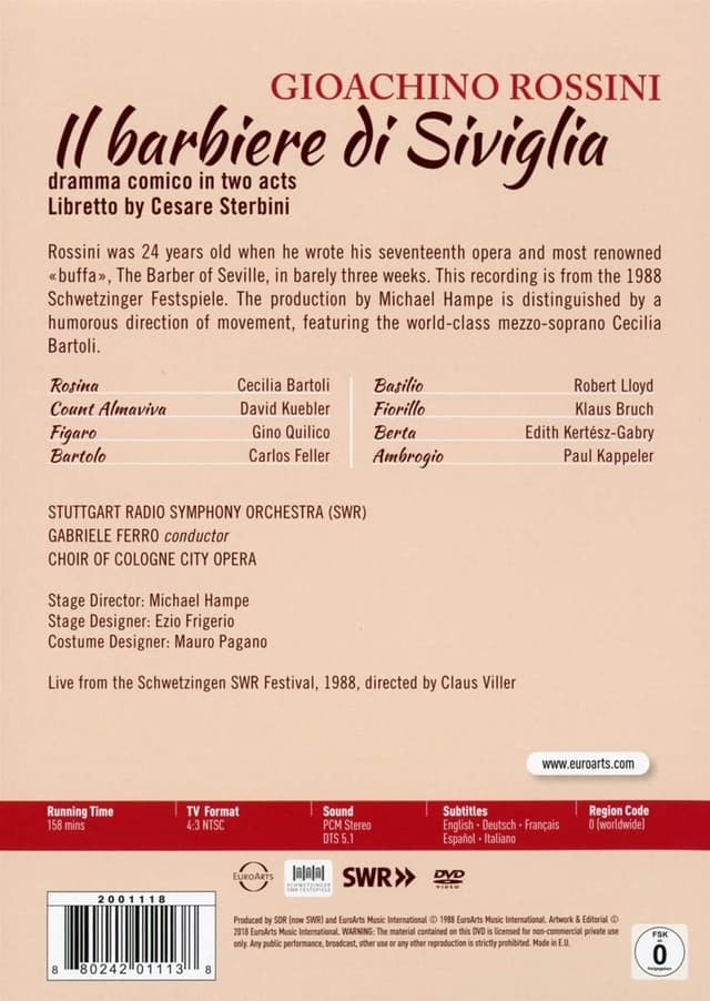 Rossini: Il Barbiere Di Siviglia (DVD) | Cecilia Bartoli, David Kuebler, Gino Quilico, Carlos Feller, Stuttgart Radio Symphony Orchestra, Gabriele Ferro
