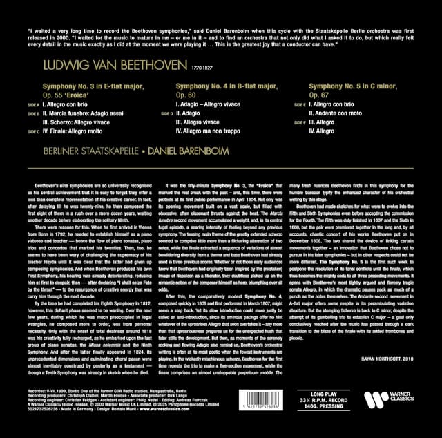 Beethoven: Symphonies 3, 4 & 5 - Vinyl | Staatskapelle Berlin, Daniel Barenboim