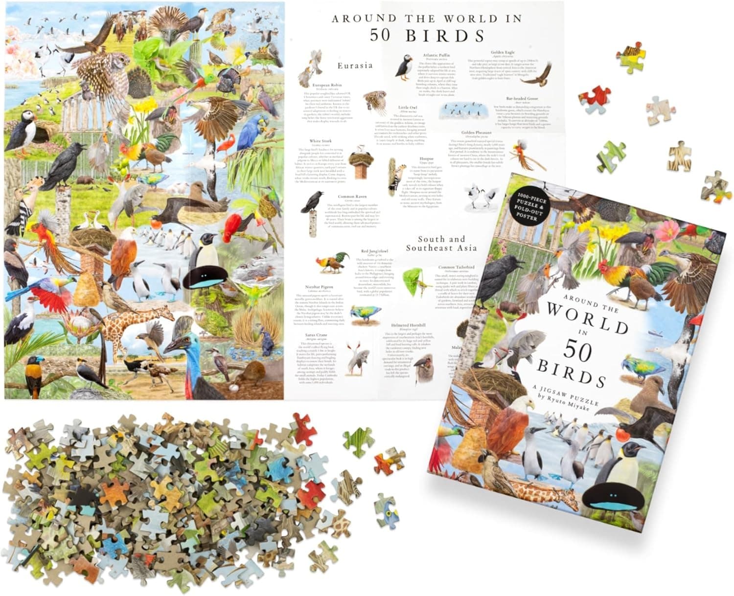 Puzzle Around the World in 50 Birds, 1000 piese | Laurence King