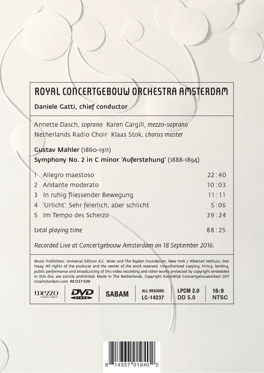 Mahler: Symphony No. 2 in C minor "Resurrection" (DVD) | Annette Dasch, Karen Cargill, Royal Concertgebouw Orchestra, Daniele Gatti