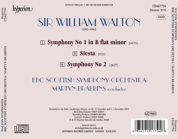 Symphonies | William Walton, BBC Scottish Symphony Orchestra, Martyn Brabbins