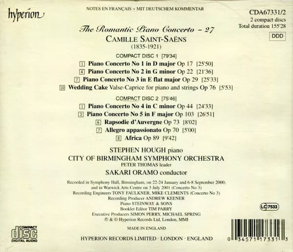 Saint-Saens: The Complete Works For Piano And Orchestra | Stephen Hough, City of Birmingham Symphony Orchestra, Sakari Oramo
