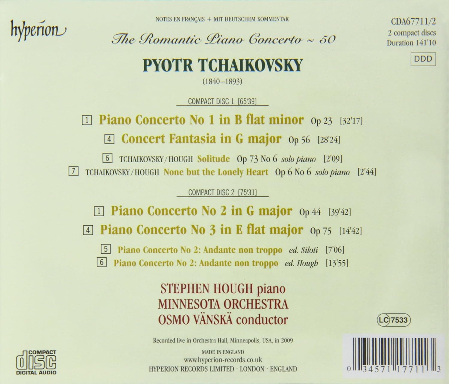 Tchaikovsky: The Three Piano Concertos / Concert Fantasia | Stephen Hough, Minnesota Orchestra, Osmo Vanska