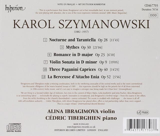 Szymanowski: The Complete Music For Violin And Piano | Alina Ibragimova, Cedric Tiberghien