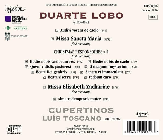 Duarte Lobo: Masses, Responsories & Motets | Cupertinos, Luis Toscano