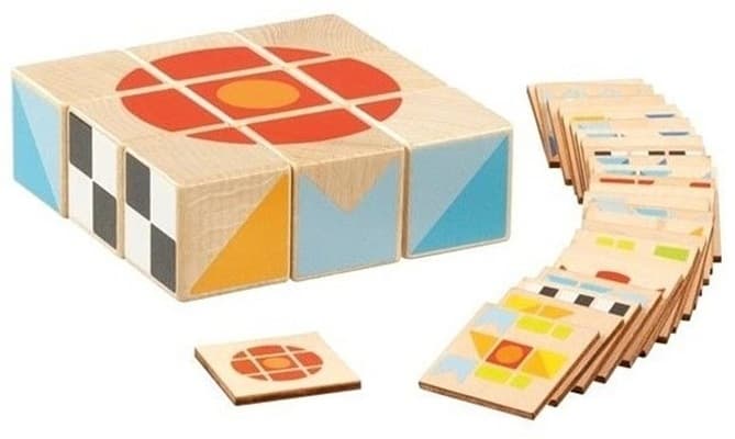 Puzzle din lemn - Cuburi si Sabloane, 34 piese | Goki