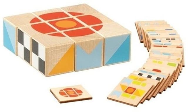 Puzzle din lemn - Cuburi si Sabloane, 34 piese | Goki