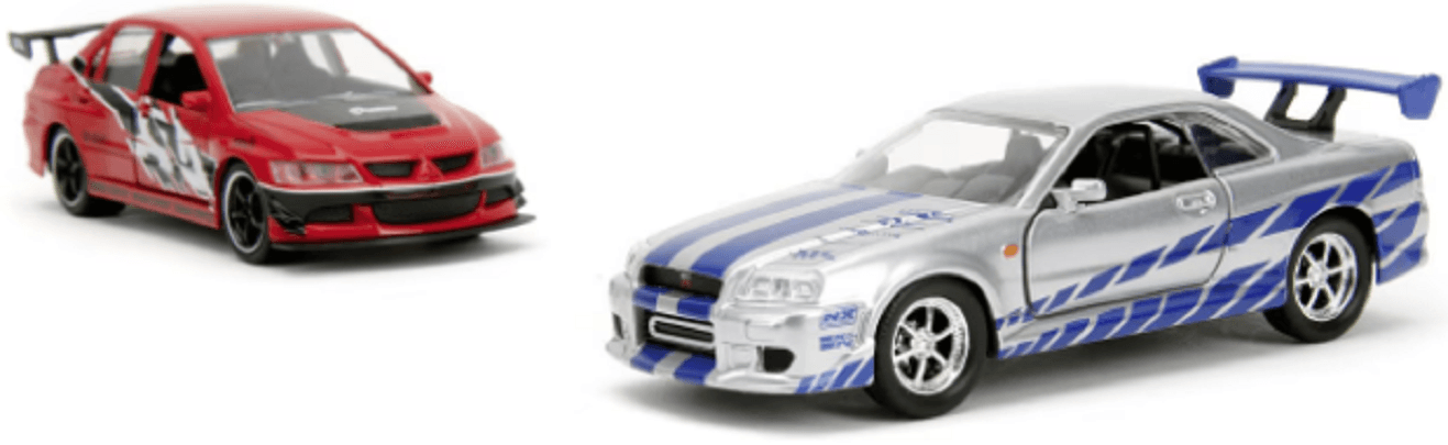 Set 2 masinute metalice - Fast & Furious Legacy Series - Mitsubishi Lancer Evolution IX si Nissan Skyline GT-R(BNR34) a lui Brian |