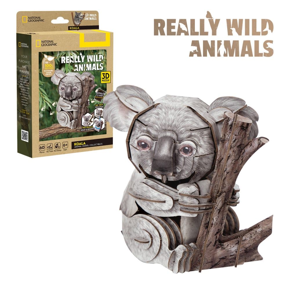 Puzzle 3D - National Geographic Animale Salbatice - Koala, 60 piese | CubicFun