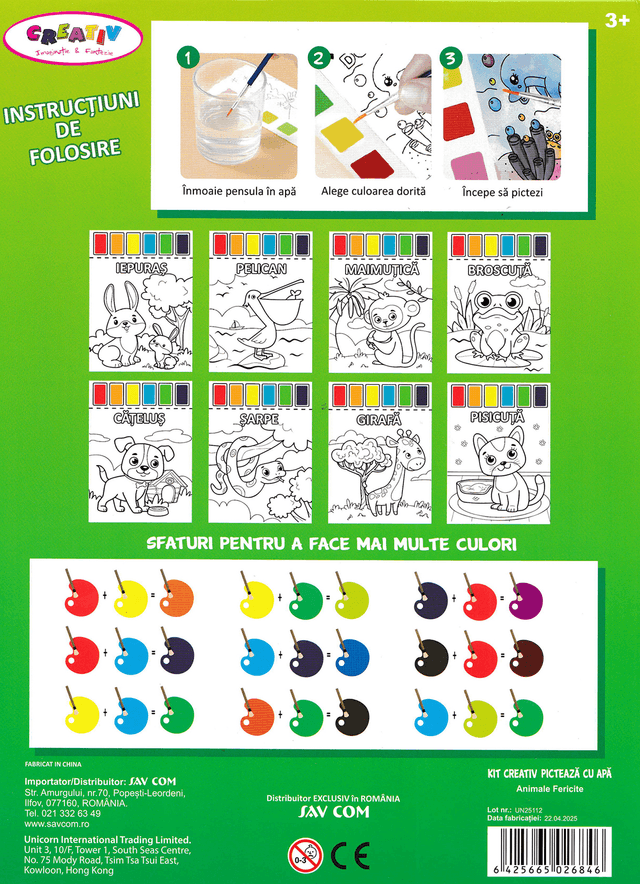 Kit creativ - Picteaza cu apa - Animale fericite | Sav Com