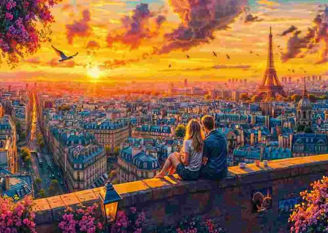 Puzzle 1000 piese - Soapte pe acoperisurile Parisului | Schmidt