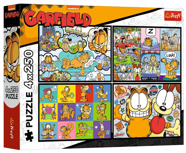 Puzzle 4 x 250 piese - Garfield (Nu ii place ziua de luni) - Trefl | Trefl