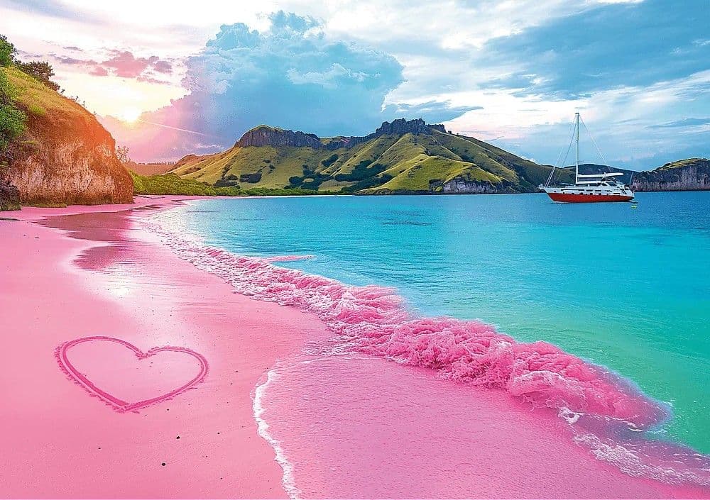 Puzzle 1000 piese - Pink Tropical Beach | Trefl