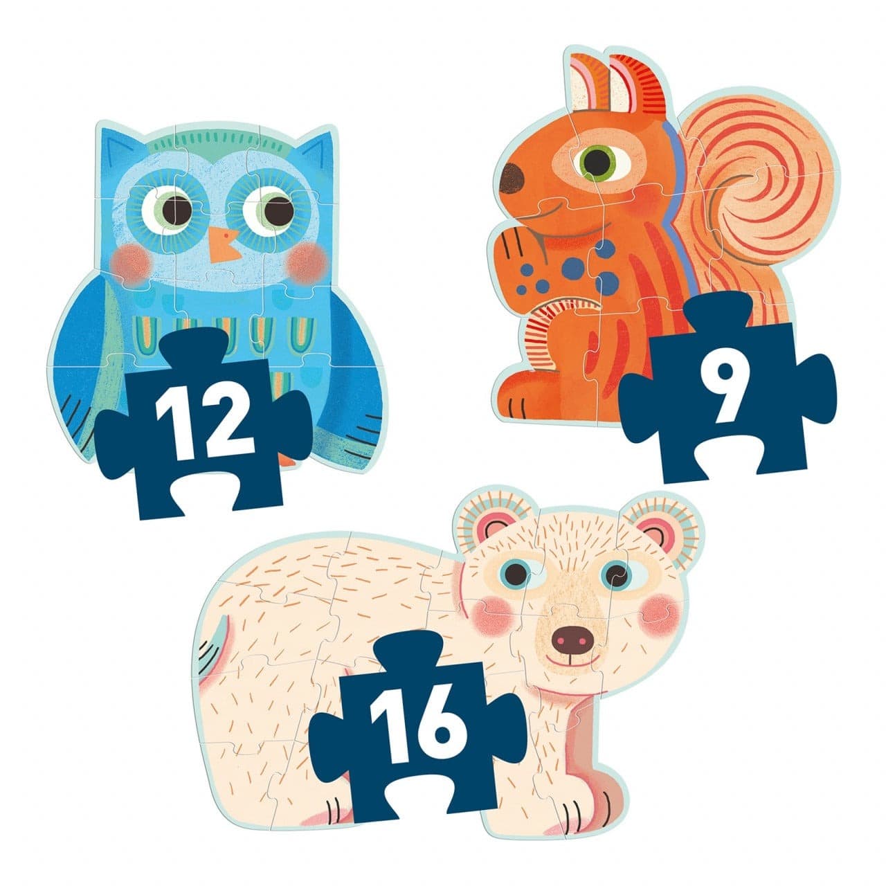 Set 3 puzzle-uri progresive - Animale in padure, 37 piese | Djeco