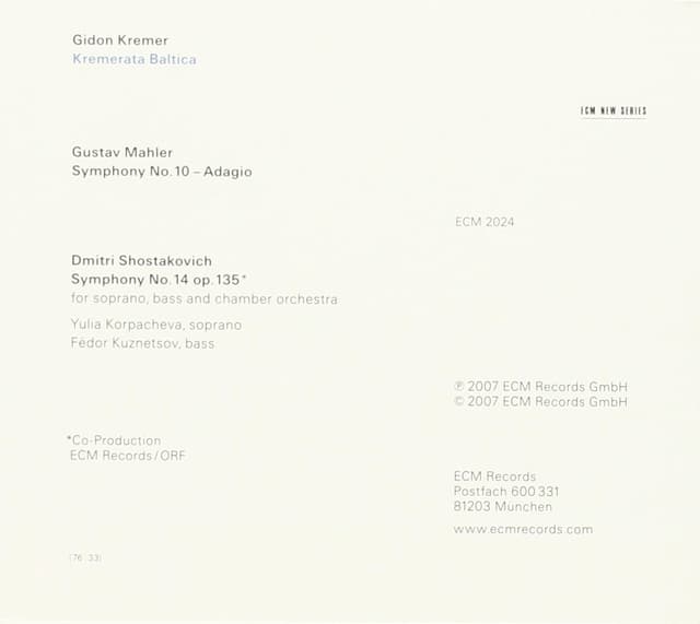 Gustav Mahler / Dmitri Shostakovich | Gidon Kremer, Kremerata Baltica