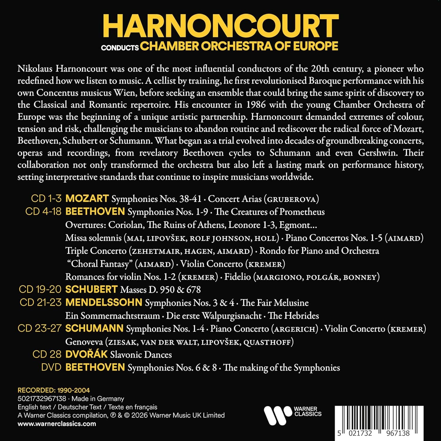 Nikolaus Harnoncourt conducts Chamber Orchestra of Europe - The Complete Teldec Recordings (28CDs+DVD Box Set) | Nikolaus Harnoncourt, Chamber Orchestra of Europe