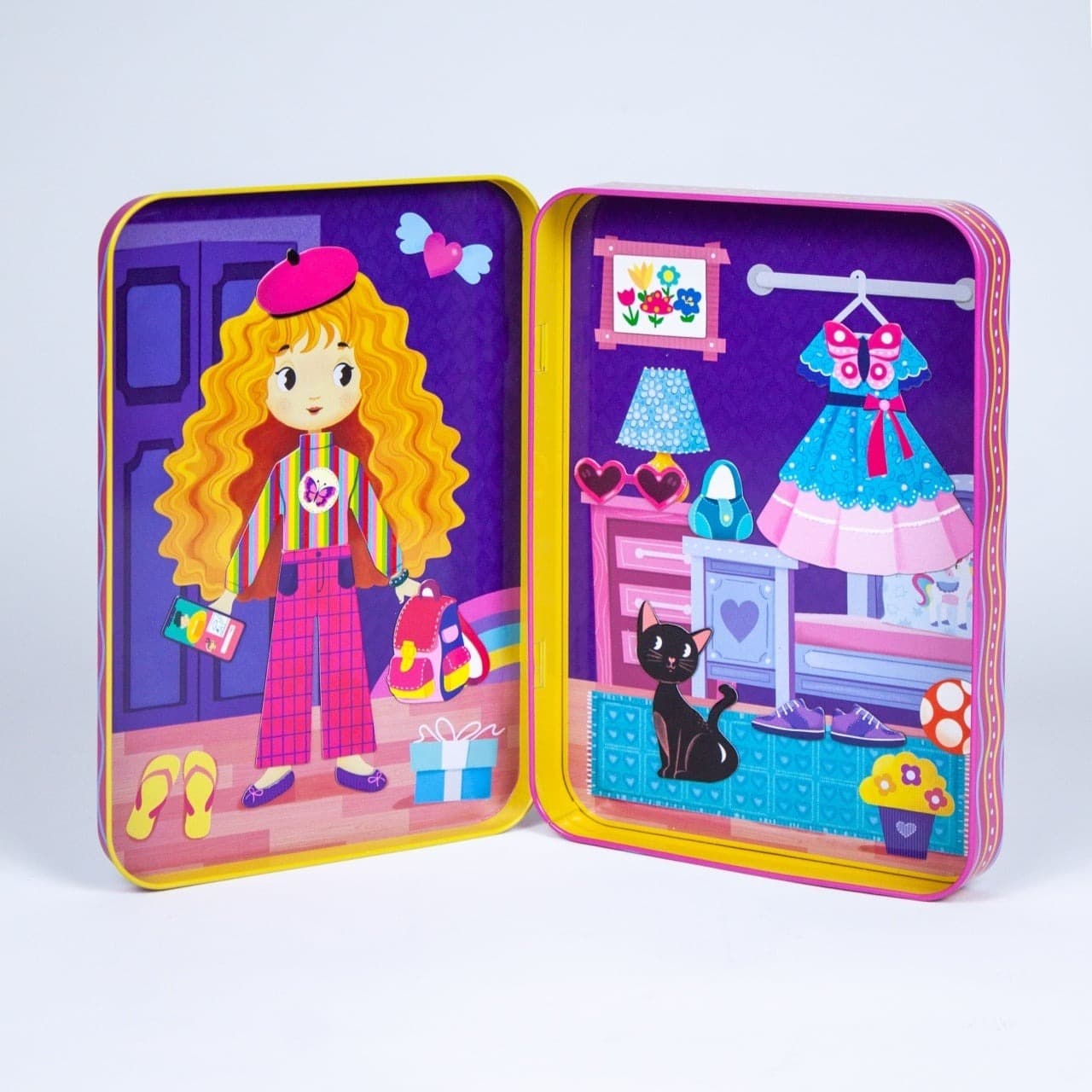 Puzzle magnetic in cutie metalica - Tinutele mele colorate, 45+ piese | Mimorello