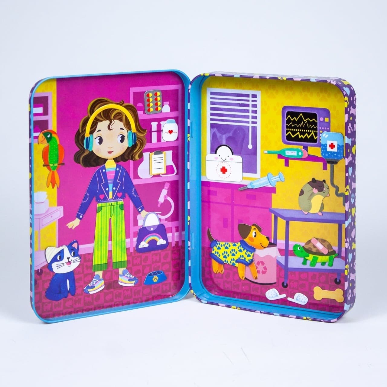 Puzzle magnetic in cutie metalica - In vizita la veterinar, 45+ piese | Mimorello