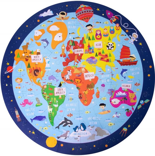 Puzzle circular 48 piese - Harta Lumii | Apli