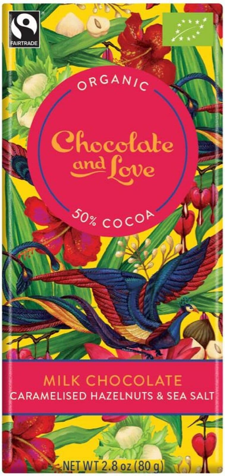 Ciocolata cu lapte Bio - Chocolate and Love Milk with Caramelised Hazelnuts & Sea Salt 80g | Chocolate and Love