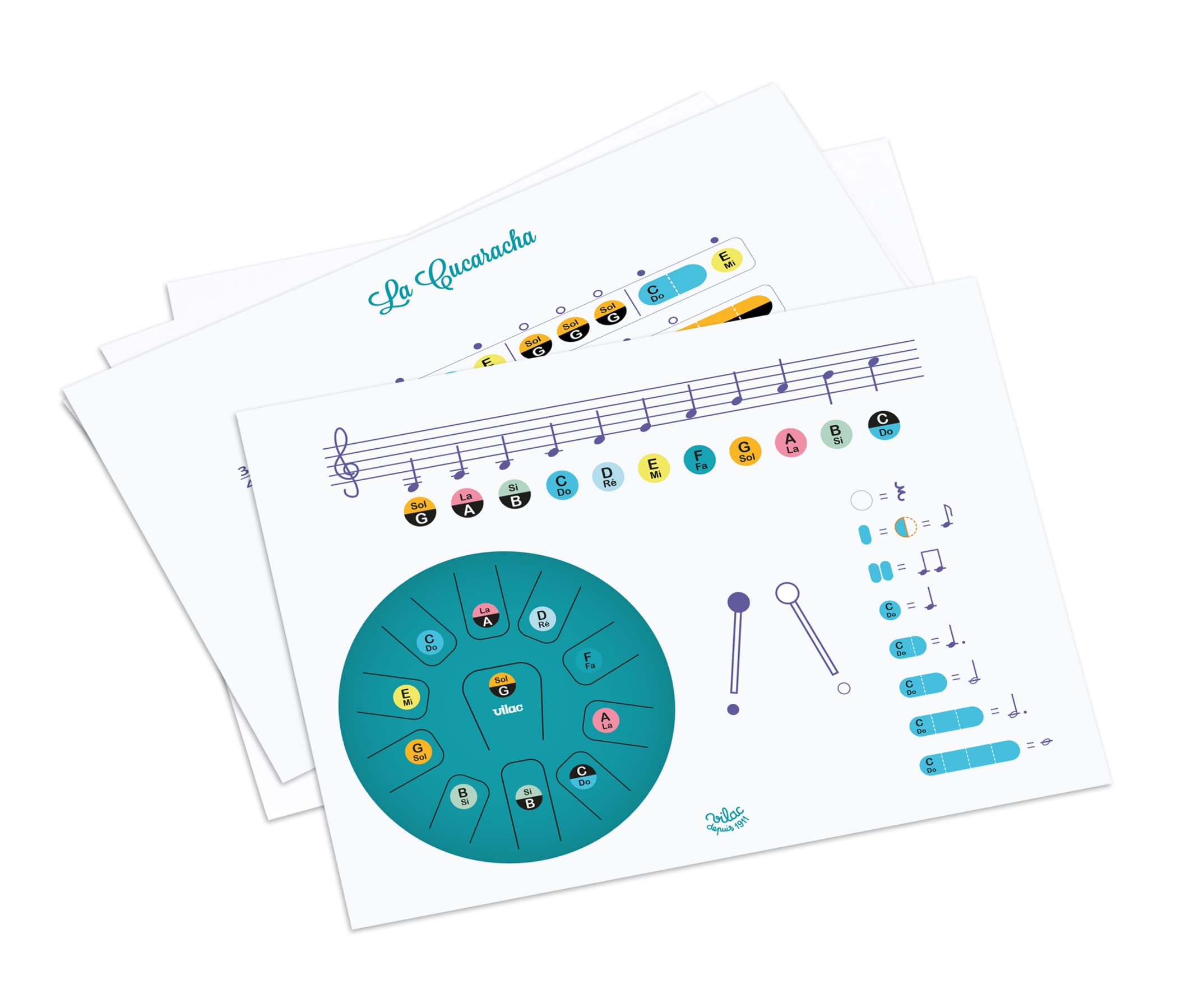 Instrument muzical - 8inch Metal Tongue Drum with scores, 11 notes | Vilac
