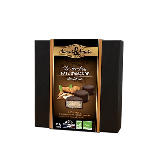 Cutie cu 9 bomboane de ciocolata neagra cu martipan - 135 G Bio | Saveurs et Nature