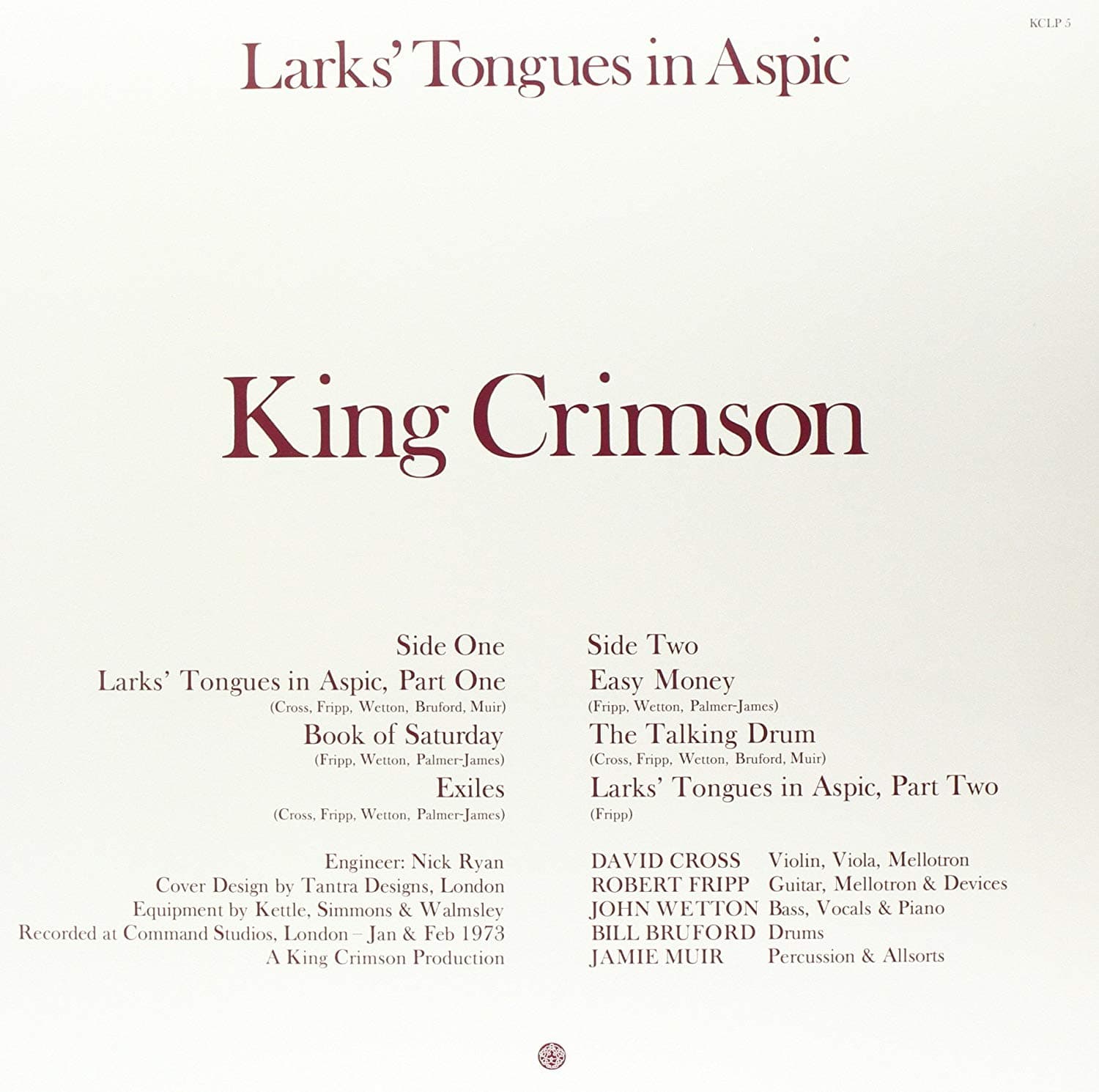 Larks' tongues in Aspic - Vinyl | King Crimson