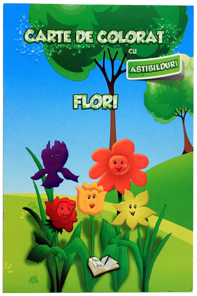Carte de colorat cu abtibilduri - Flori |