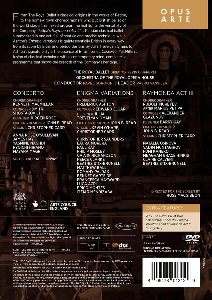 Concerto / Engima / Raymonda (DVD) | The Royal Ballet, Orchestra of the Royal Opera House, Pavel Sorokin, Vasko Vassilev, Anna Rose O'Sullivan, Kevin O'Hare, Christopher Carr