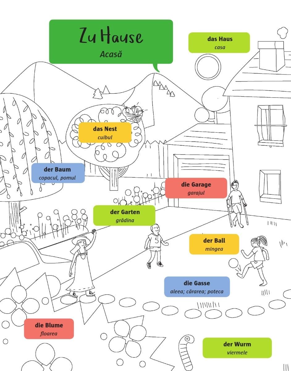 Carte de colorat - Hallo Deutsch! Editie Bilingva | Sam Hutchinson, Emilie Martin