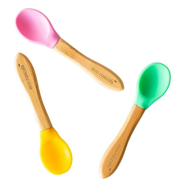Set 3 lingurite - Bambus - Roz, Verde, Galben | Eco Rascals