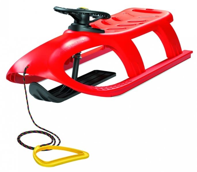 Sanie Bullet Control, rosie, copii si adulti, cu volan pentru controlul directiei, sina alunecare din otel, 102.5x40x45cm