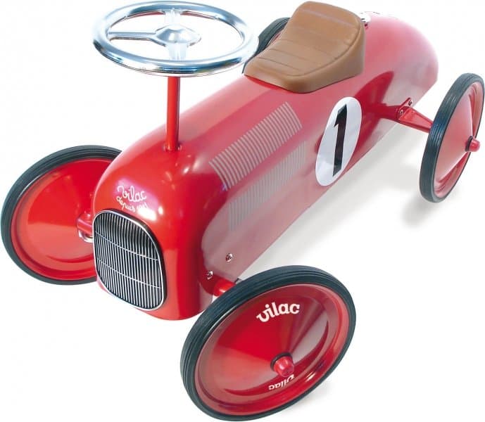 Masina pentru copii fara pedale Vilac metal rosie cu design retro si roti din cauciuc, de la 18 luni