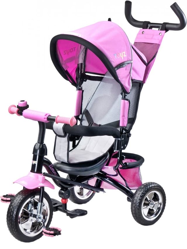 Tricicleta pentru copii Toyz Timmy Pink cu scaun reversibil,control parental,design multifunctional,spatar reglabil,capotina pliabila,maxim 25kg