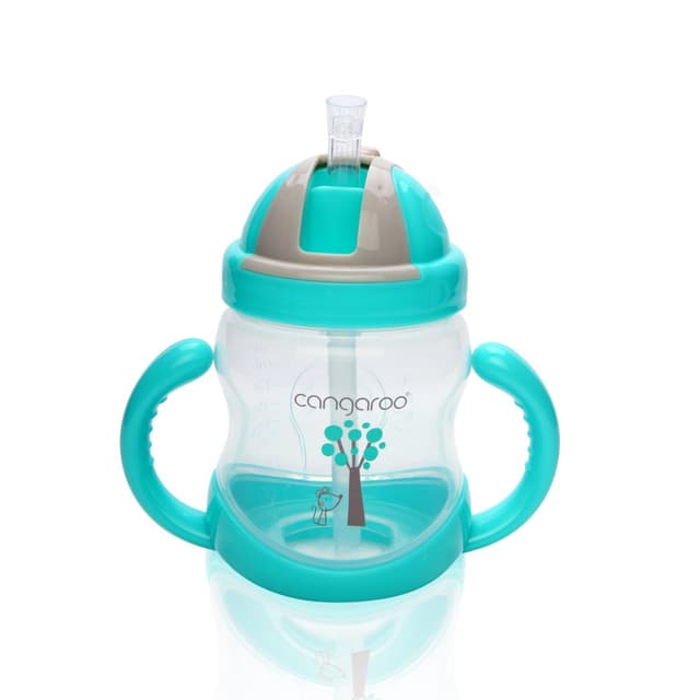 Canuta Cangaroo Blue cu manere, pai cu valva anticolici, capacitate 280 ml