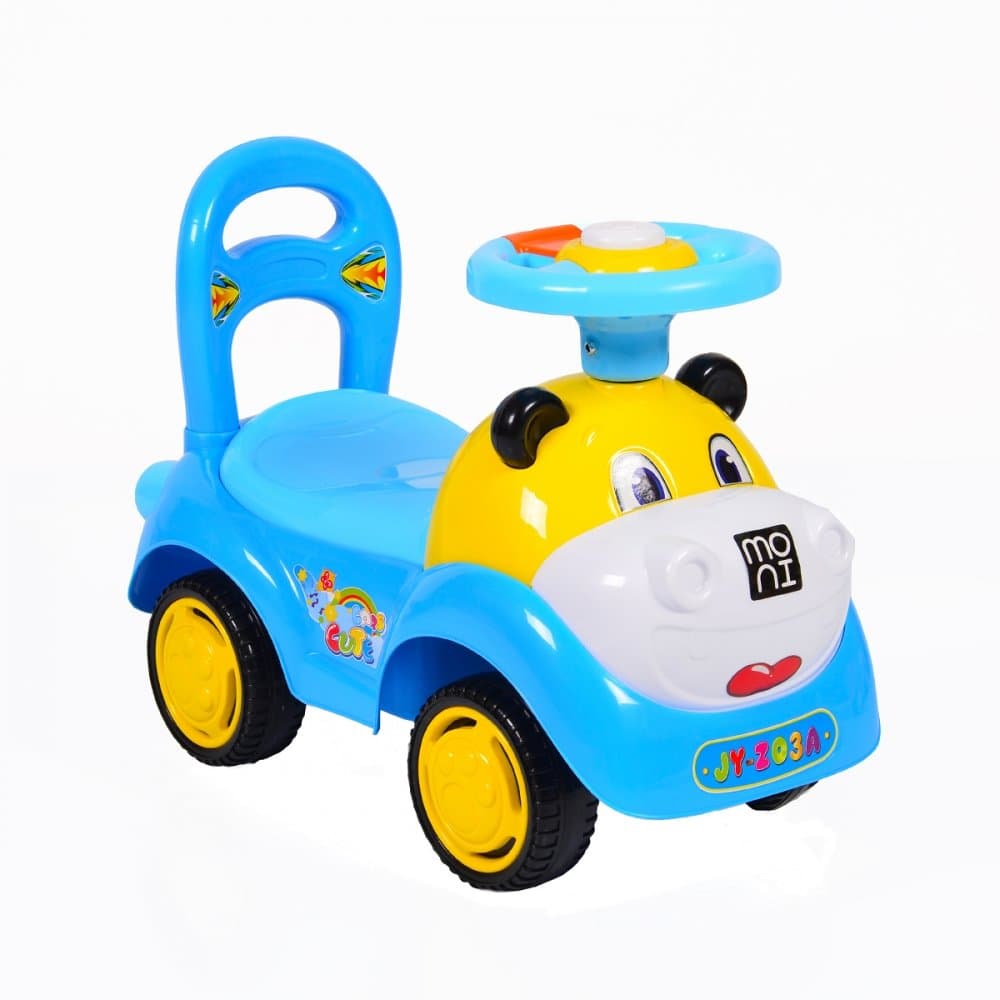 Masinuta copii Ride-On fara pedale Moni Super Car Blue cu functii muzicale si spatiu de depozitare