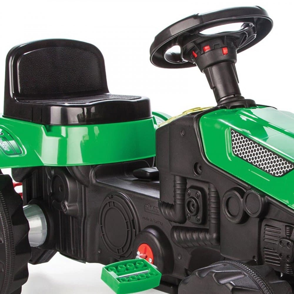 Tractor cu pedale pentru copii Pilsan Active Green, cu scaunel reglabil, transmisie pe lant, spatar, volan, claxon, de la 3 ani pana la 50 kg