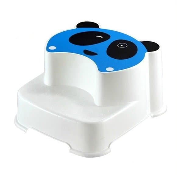 Treapta inaltatoare Little Mom Panda Blue pentru copii, dubla, cu doua nivele de inaltare cu textura antiderapanta, dimensiune 36 x 32.4 cm