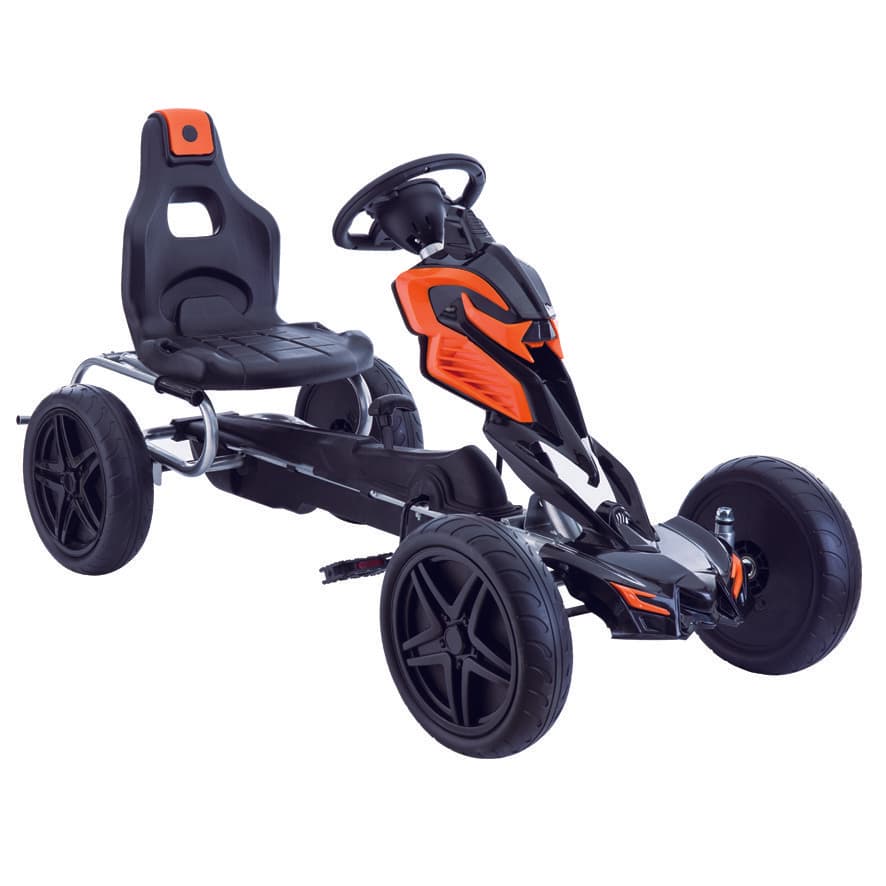 Kart cu pedale pentru copii, Nichiduta Go Kart Black, roti din cauciuc eva, scaun ergonomic si ajustabil in 2 pozitii,  cadru solid din otel, frana manuala pe rotile din spate, dimensiune 122 x 60 x 70 cm