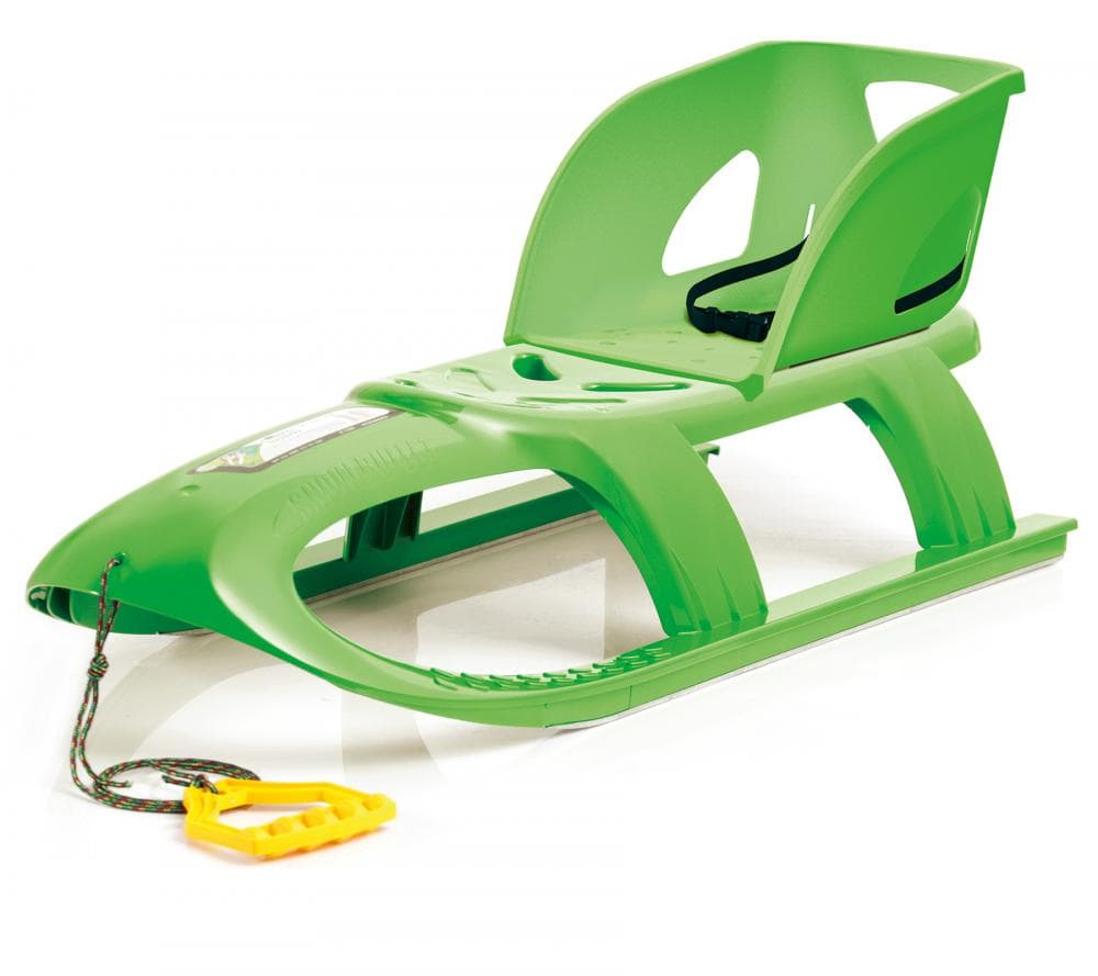 Sanie Bullet cu scaun ergonomic pentru copii, verde, centura de siguranta, talpa alunecare din otel, 102.5x40x23cm