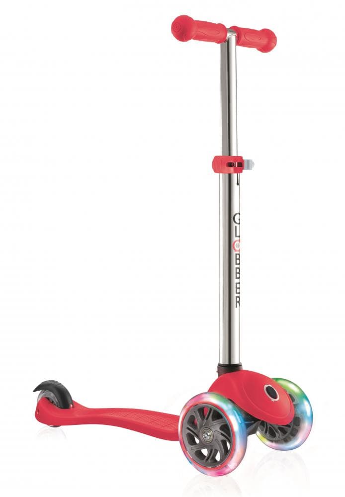 Trotineta Primo V2 Lights rosie cu 3 roti LED, ghidon reglabil, platforma antiderapanta, greutate admisa 50 kg