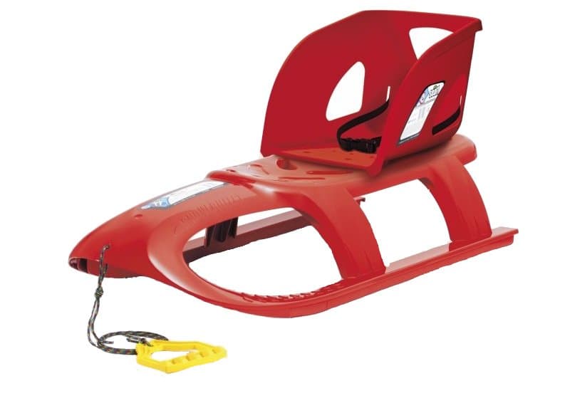 Sanie Bullet cu scaun ergonomic pentru copii, rosie, centura de siguranta, sina alunecare din otel, 102.5x40x23cm