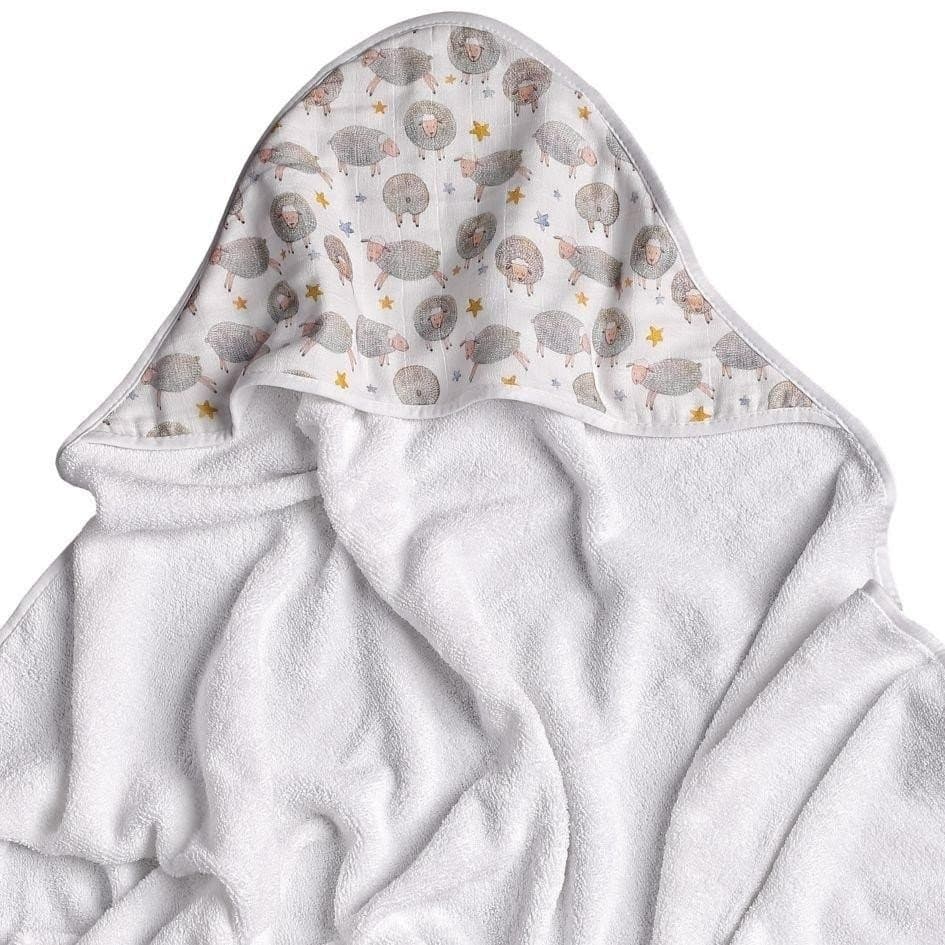 Prosop cu gluga bambusbumbac organic Dreamy Sheeps 90x90cm XKKO