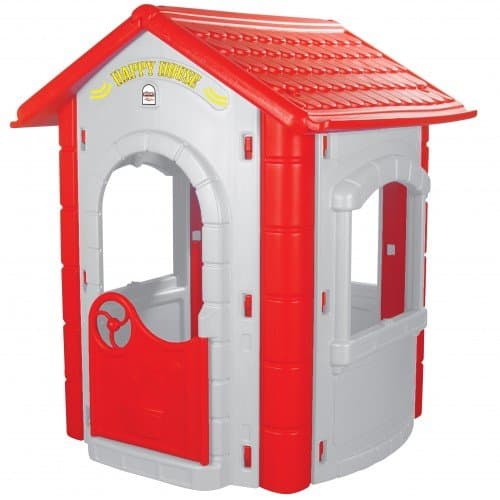 Casuta de gradina pentru copii Pilsan Happy House GreyRed utilizare interiorexterior,plastic rezistent UV,design realist,usa si ferestre functionale 112x104.5x131 cm