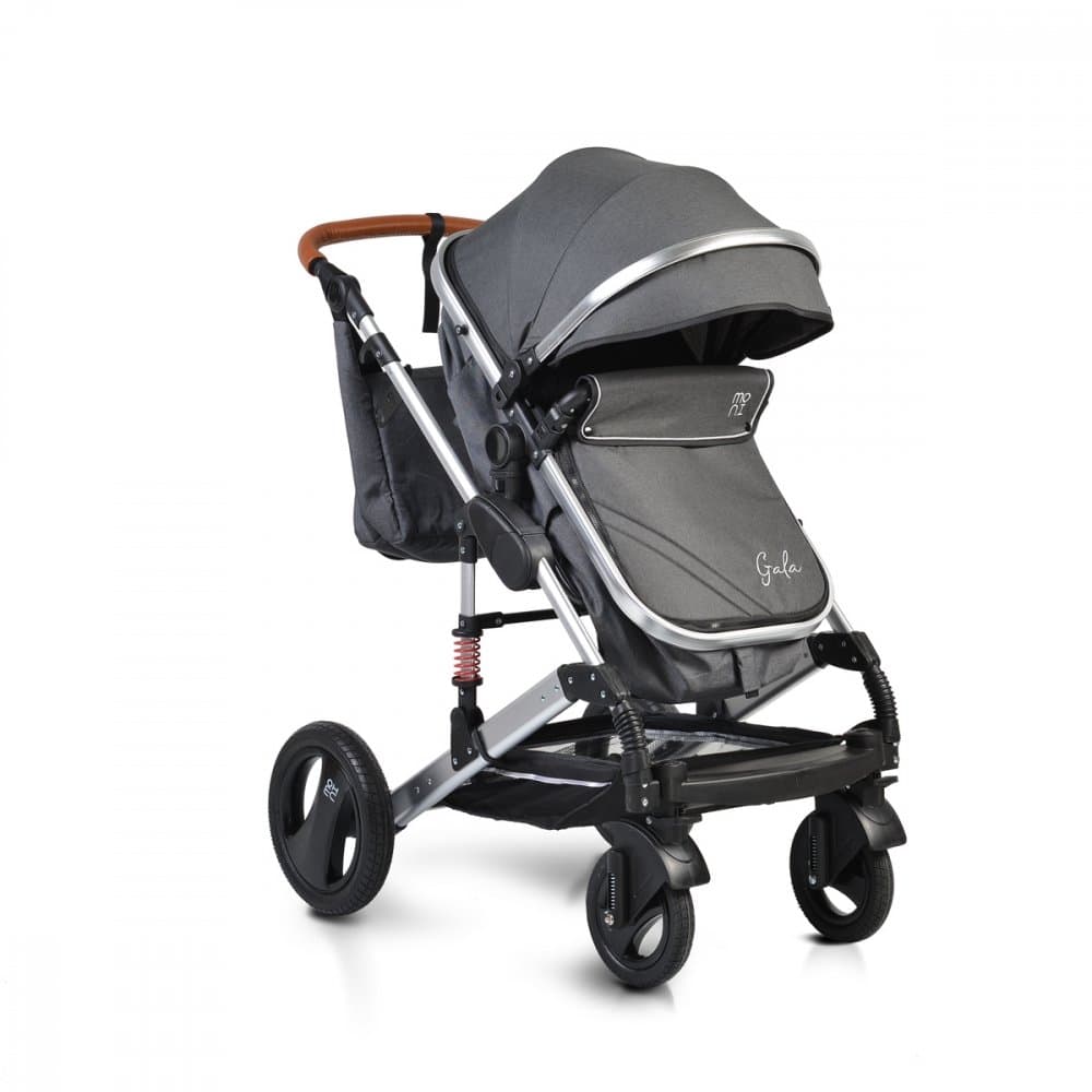Carucior transformabil 2in1 Moni Gala Black cu sistem dublu de suspensii,cadru din aluminiu,maner reglabil pe inaltime,copertina XXL,sezut reversibil,husa picioare si geanta mamici inclusa