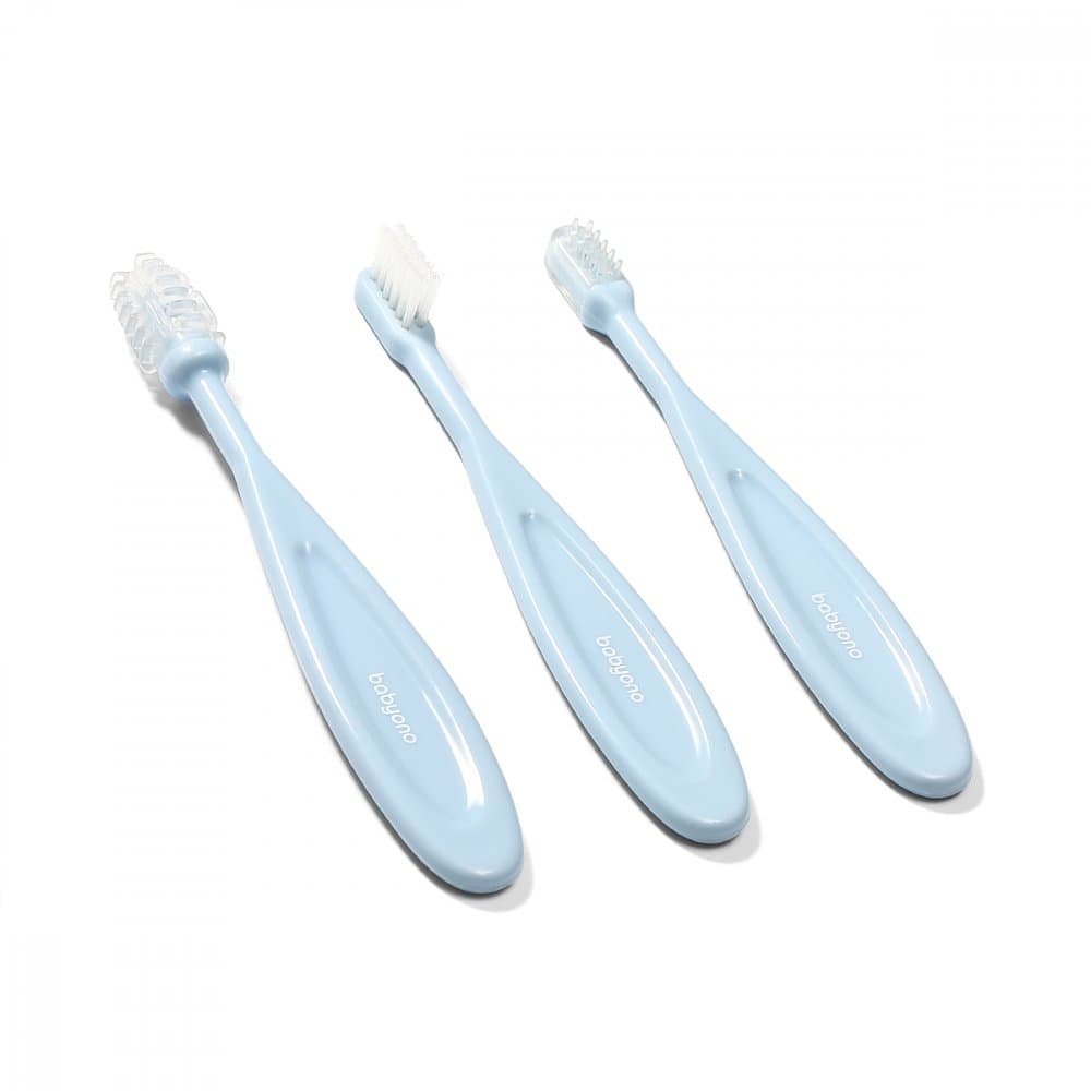 Set 3 periute de dinti Baby Ono pentru bebelusi Bleu