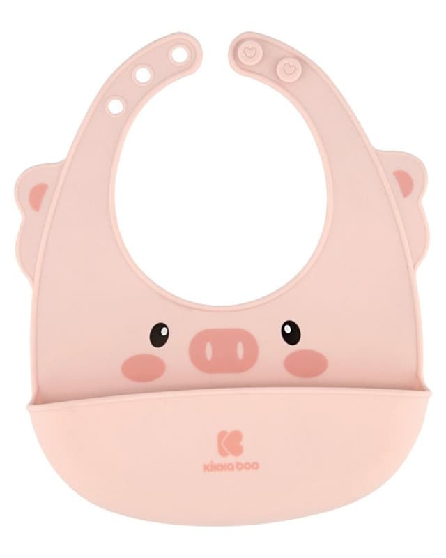 Baveta pentru bebelusi KikkaBoo Pink din silicon,cu buzunar pentru resturi alimentare,inchidere reglabila,fara BPA