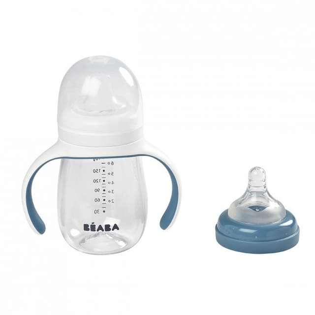 Biberon de invatare 2 in 1 din tritan Beaba 210 ml Windy Blue