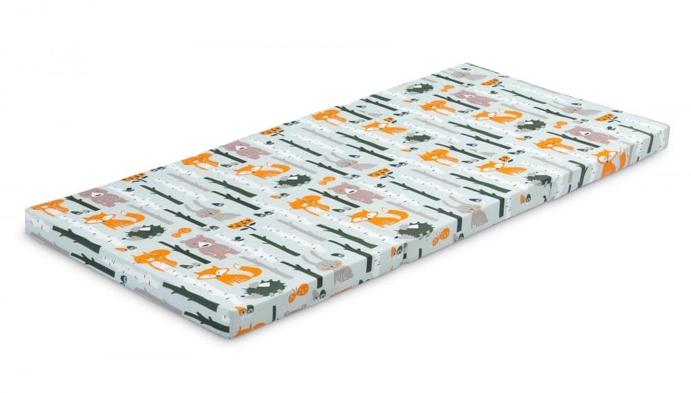 Saltea pliabila pentru patut copii Sensillo Fox and Hare 120x60x5 cm,husa detasabila din bumbac,compatibila cu patuturi clasice si pliabile